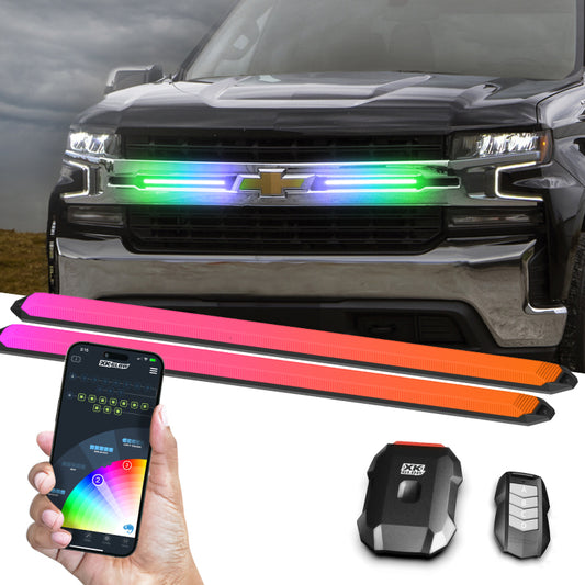 XK Glow 14in XKmax DRL Truck Grill Flexible Light App Cntl Bar 2pc