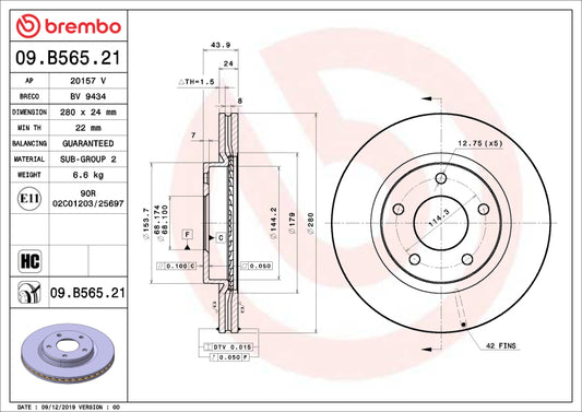 Brembo OE 13-19 Nissan Sentra UV Coated Brake Disc - Front