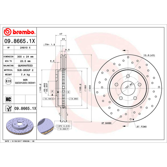 Brembo OE 02-08 Jaguar X-Type Drilled Xtra Brake Disc - Front