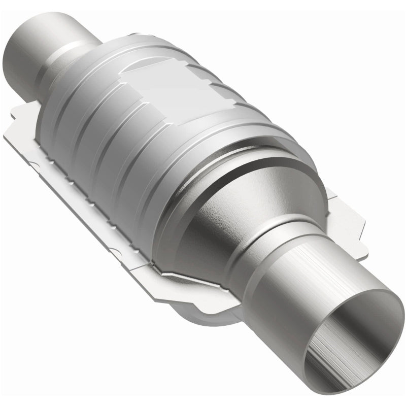 MagnaFlow Univ Conv 2in In/Out Ctr/Ctr Round 9in Body L x 5.125in W x 13in Overall L Single O2 Port
