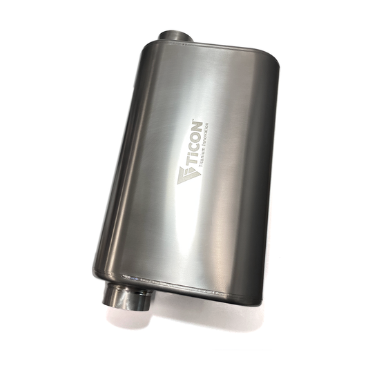 Ticon 3in Thin 3in Offset In / 3in Offset Out Same Side 17in OL 1mm/.039in Oval Titanium Muffler