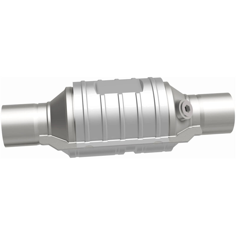 MagnaFlow Univ Conv 2in In/Out Ctr/Ctr Round 9in Body L x 5.125in W x 13in Overall L Single O2 Port