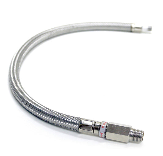 Kleinn 18In Stainless Steel Braided Leader Hose w/ Check Valve-1/4In M NPT Inlet/ 1/4In M NPT Outlet