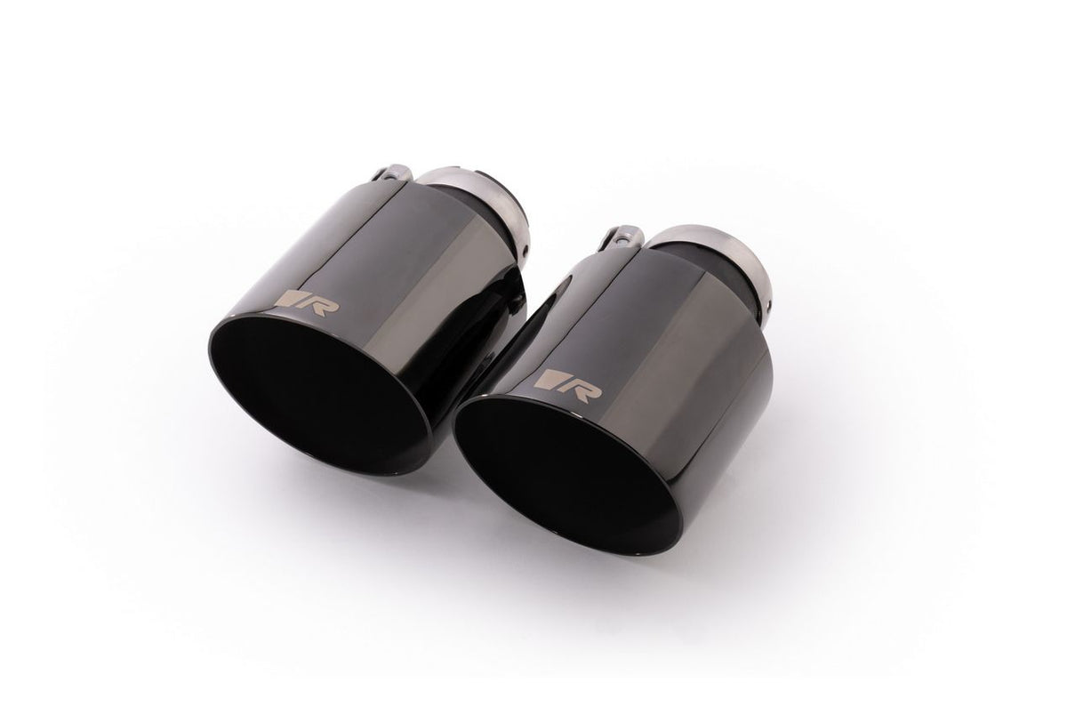 Remus Stainless Steel Tail Pipe Set - 2 Tail Pipes 102mm Angled Straight Cut - Glossy Black
