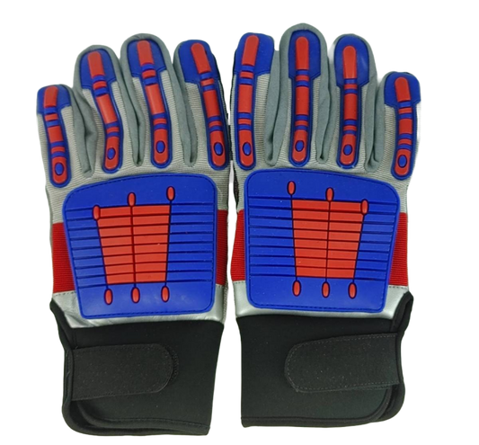 Granatelli Medium Off Road Style Work Gloves - Red/Blue/Gray/Black