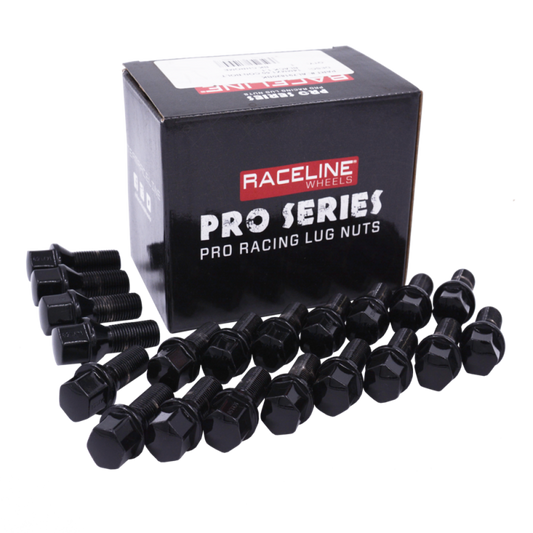 Raceline 16x1.5 21mm Conical Seat Black Lug Bolts (Set of 20)