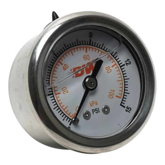 DeatschWerks Carburetor Fuel Pressure Gauge - Liquid Filled White Face w/ DW Logo