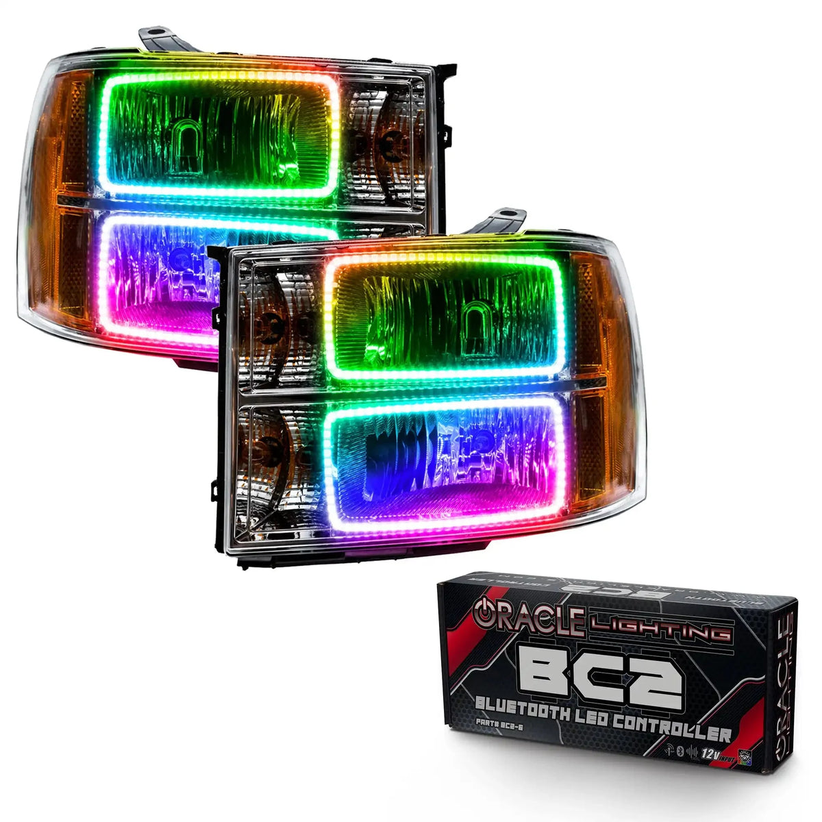 Oracle 07-13 GMC Sierra SMD HL - Square Ring Design - ColorSHIFT w/ BC1 Controller