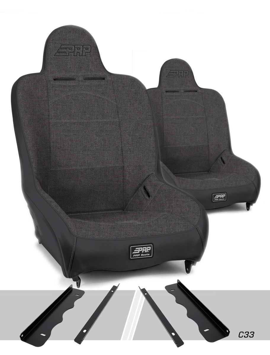 PRP Premier High Back Suspension Seats Kit for 95-01 Jeep Cherokee XJ (Pair) - Gray