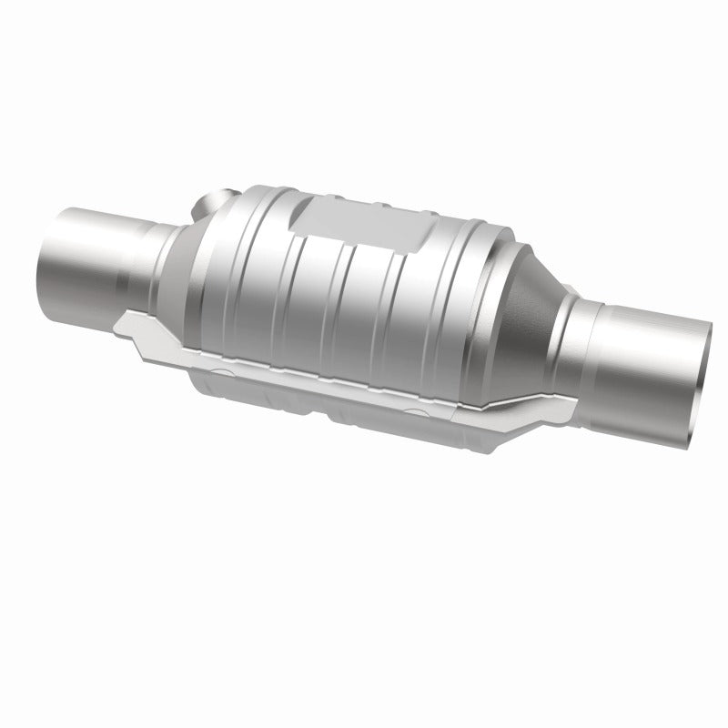 MagnaFlow Univ Conv 2in In/Out Ctr/Ctr Round 9in Body L x 5.125in W x 13in Overall L Single O2 Port