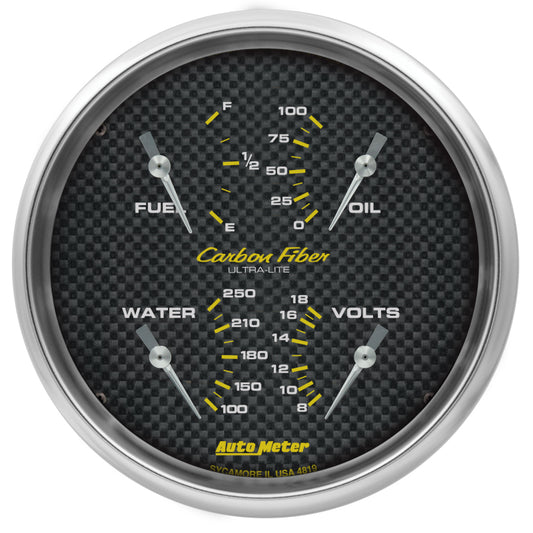 AutoMeter Carbon Fiber Quad Gauge 5in. 0 Ohm (E) - 90 Ohm (F) Electric