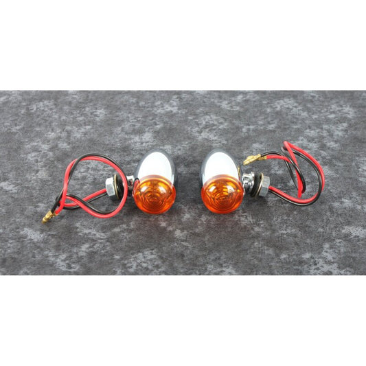 Bikers Choice 1 Inch Dia Chrome Smooth Bullet Marker Light Dual Filament Amber Lens Pr Universal