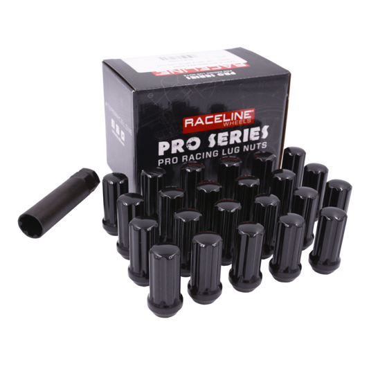 Raceline 1/2in XL Spline Black Jeep Lug Nuts (24 Pack)