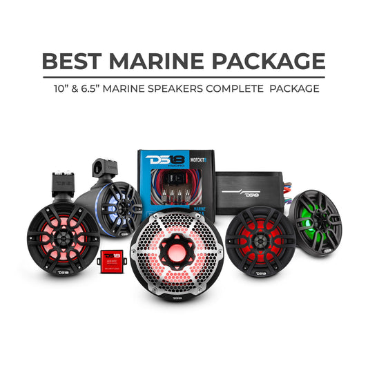 DS18 Best Marine Stereo Subwoofer Speaker Package Black w/ LED Controller
