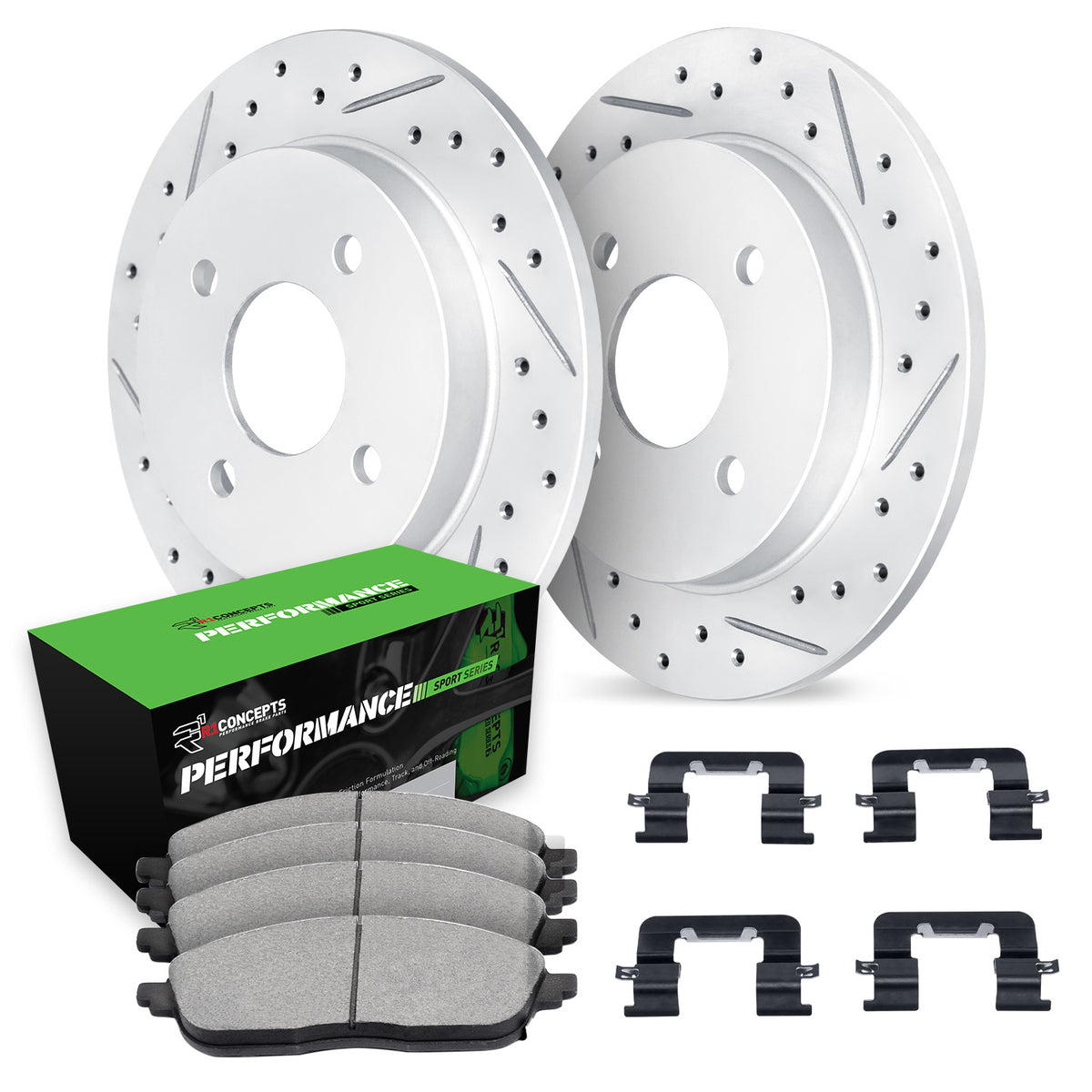 R1 02-08 Mini Cooper Rear Drill/Slot Carbon Coated Rotor Set w/Perf Sport Pads