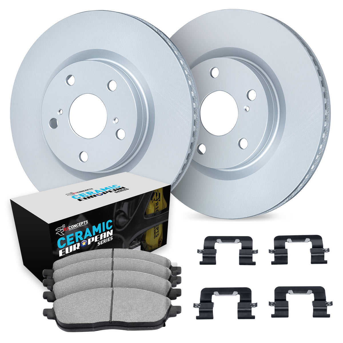 R1 15-19 Jaguar E-Pace Front Carbon Coated Brake Rotor Set w/Euro Ceramic Pads and Hardware