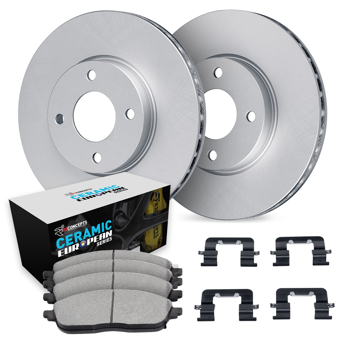 R1 02-08 Mini Cooper Front Carbon Coated Brake Rotor Set w/Euro Ceramic Pads and Hardware