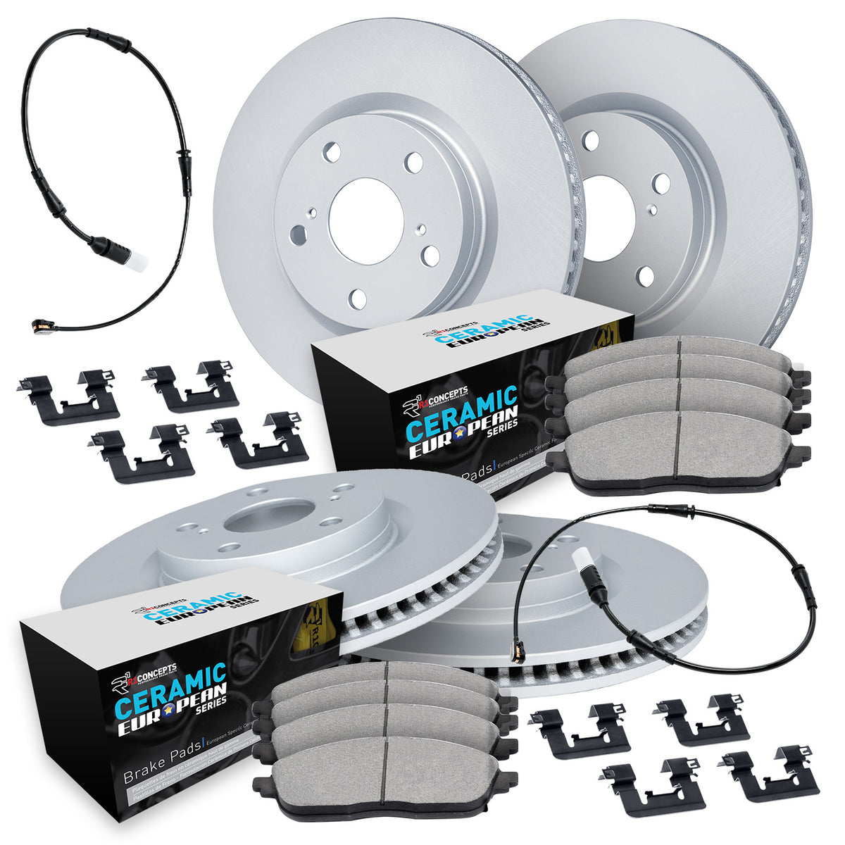 R1 03-15 Audi Q7 Front & Rear Carbon Coated Brake Rotor Set w/Euro Ceramic Pads