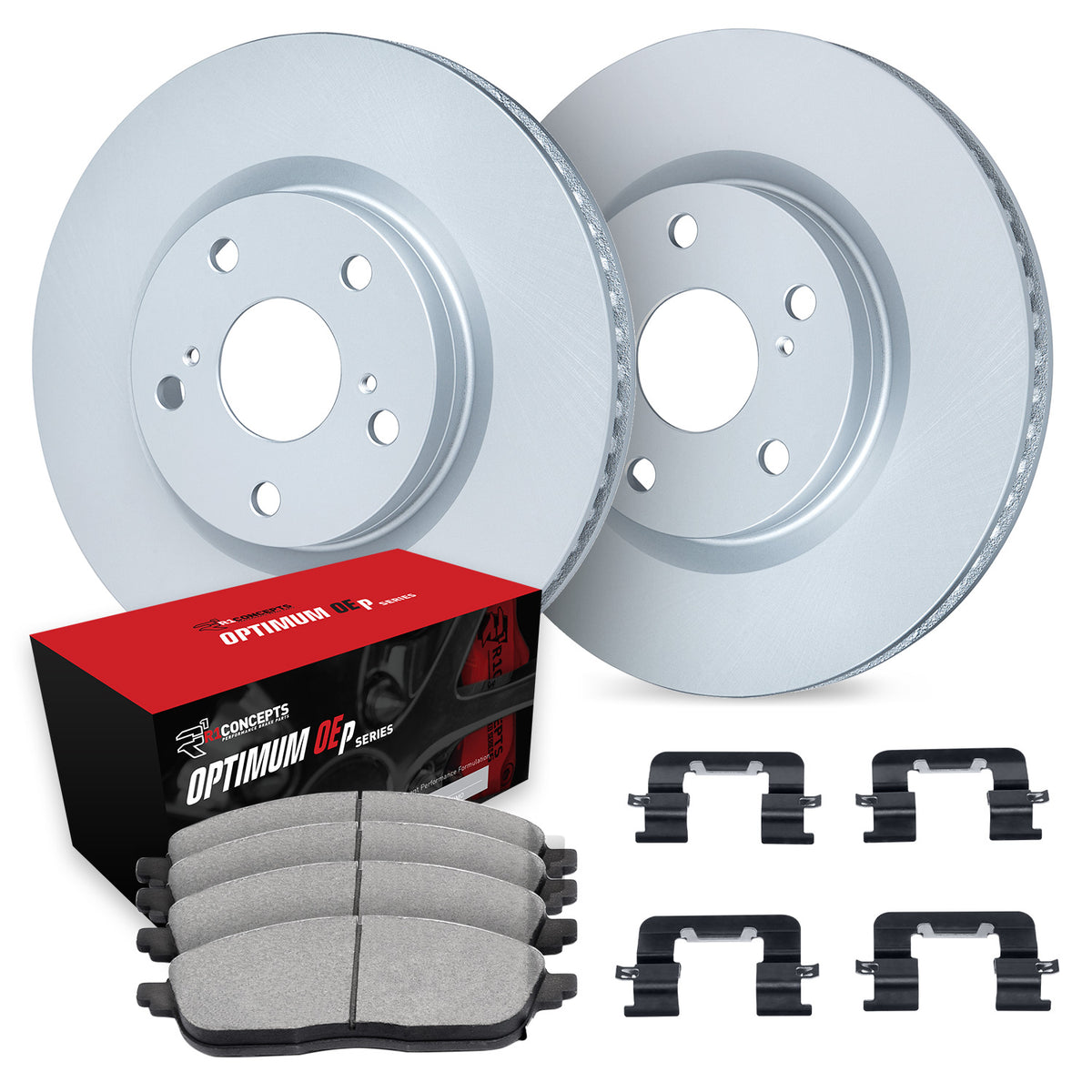 R1 07-17 Dodge Caliber Front Carbon Coated Brake Rotor Set w/Optimum OE Pads and Hardware