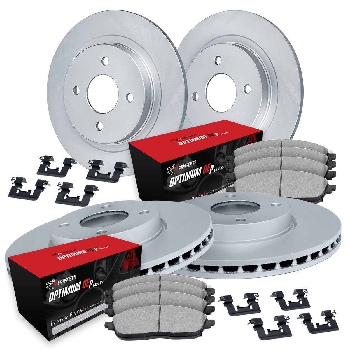 R1 01-05 Mazda Miata Front & Rear Carbon Coated Brake Rotor Set w/Optimum OE Pads and Hardware