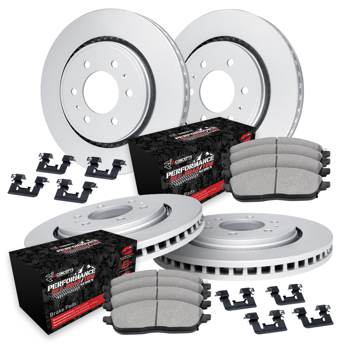 R1 07-20 Cadillac Escalade Front & Rear Carbon Coated Rotor Set w/Off-Road/Tow Pads