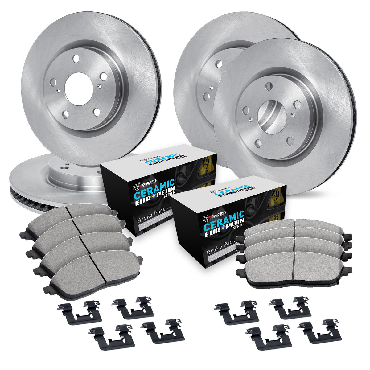 R1 04-10 BMW X3 Front & Rear Brake Rotor Set w/Euro Ceramic Pads and Hardware