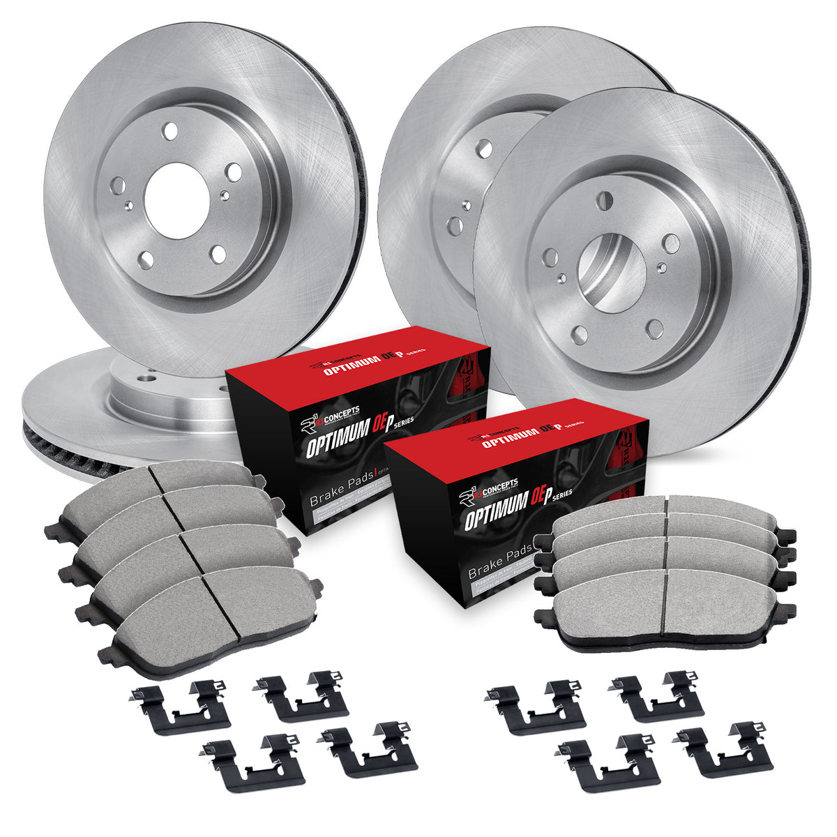 R1 13-14 Ford Focus Front & Rear Brake Rotor Set w/Optimum OE Pads and Hardware