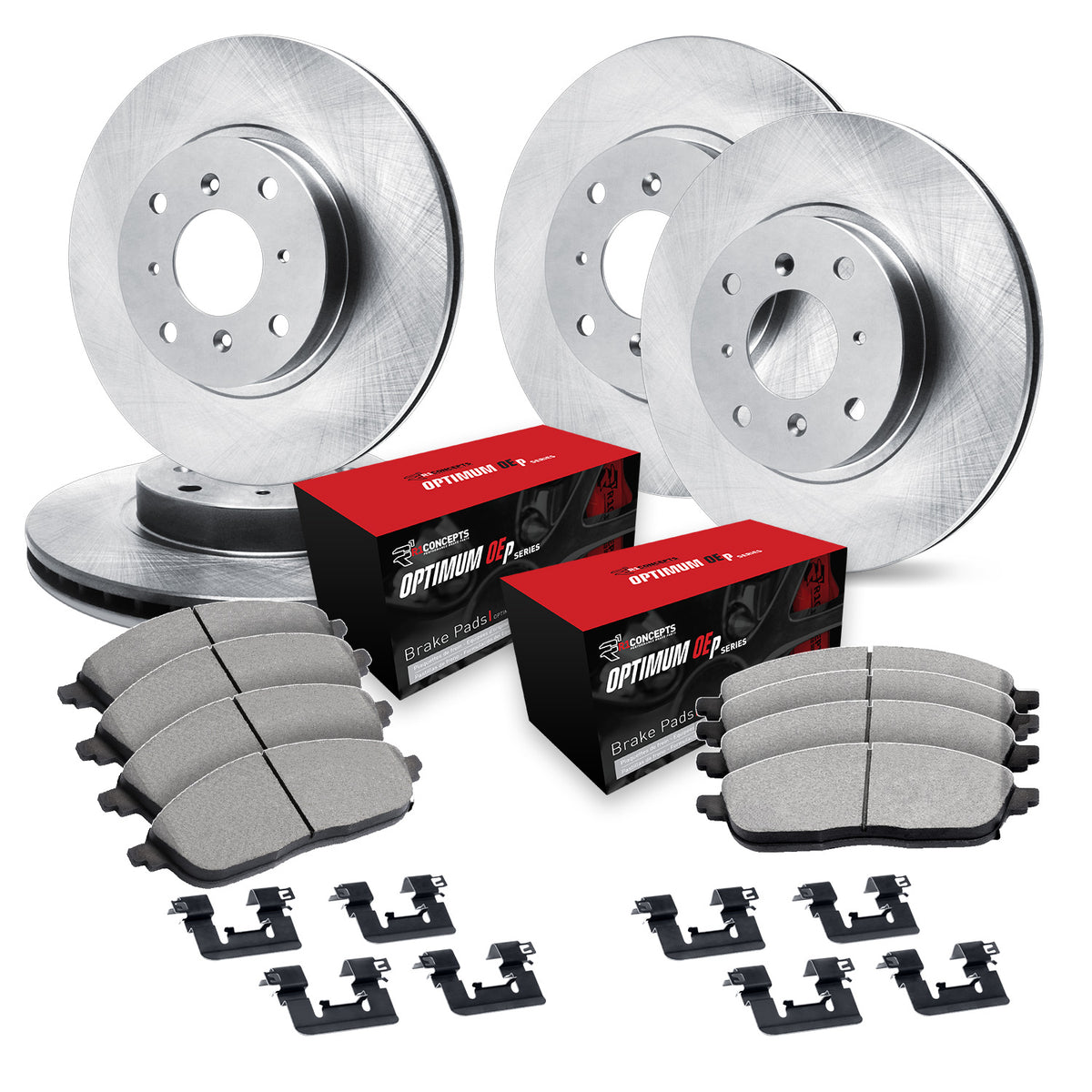 R1 82-85 Toyota Celica Front & Rear Brake Rotor Set w/Optimum OE Pads and Hardware