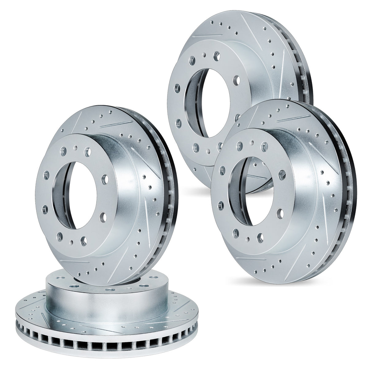 R1 09-24 Dodge Ram 4000 Front & Rear Drilled & Slotted Silver Brake Rotor Set