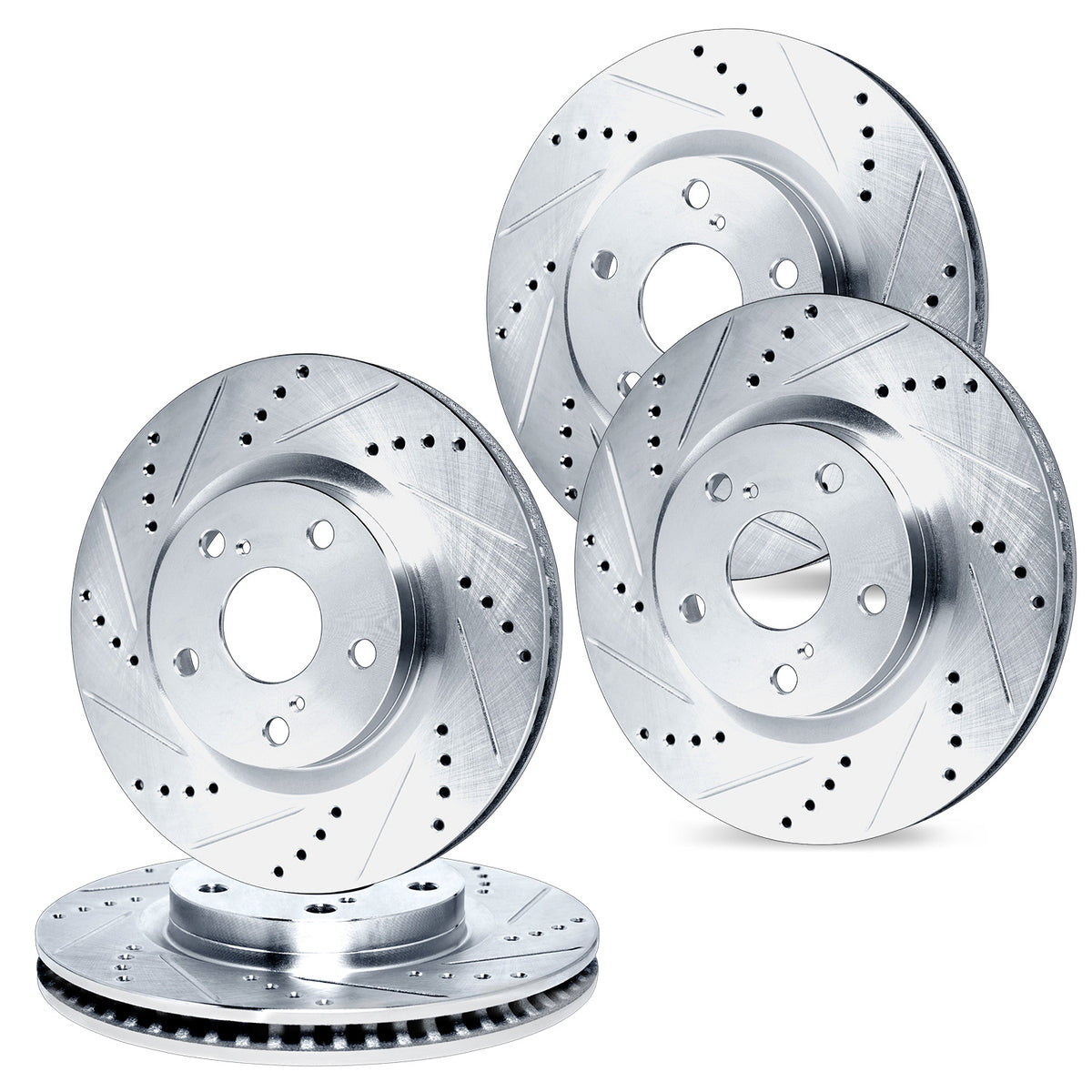 R1 14-19 Cadillac CTS Front & Rear Drilled & Slotted Silver Brake Rotor Set