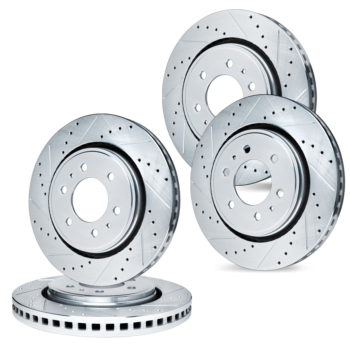 R1 05-24 Nissan Frontier Front & Rear Drilled & Slotted Silver Brake Rotor Set