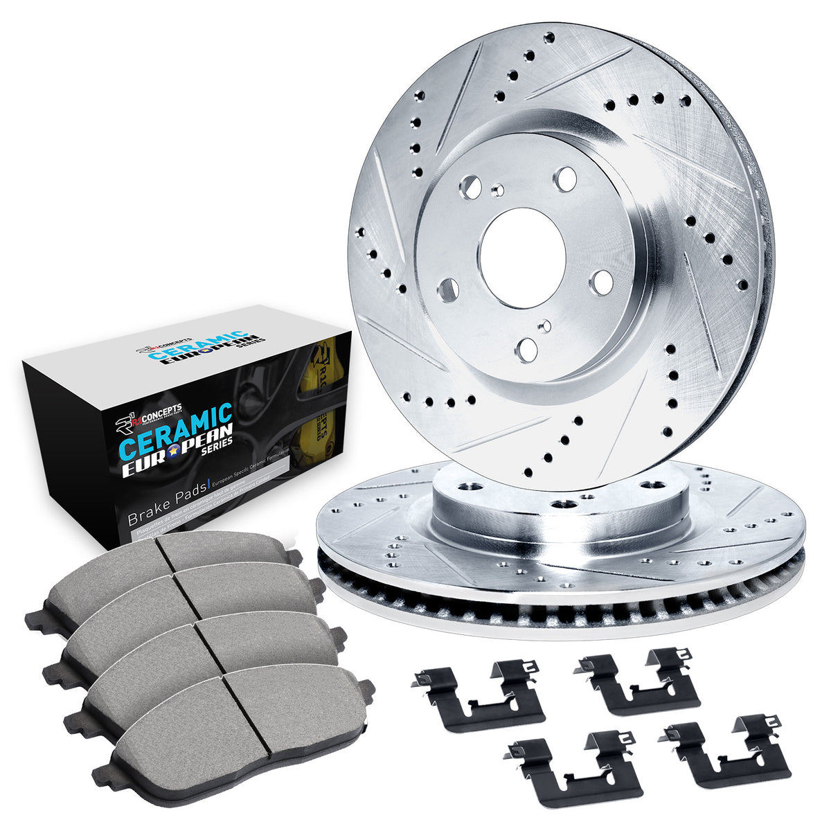 R1 05-23 Chrysler 300 Front Drill/Slot Silver Rotors w/Euro Ceramic Pads