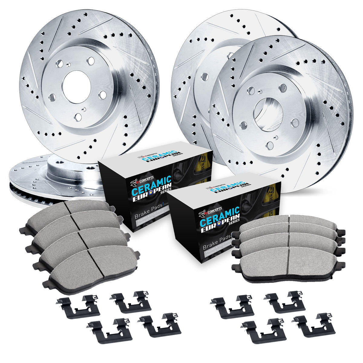 R1 11-18 BMW X4 Front & Rear Drill/Slot Silver Rotors w/Euro Ceramic Pads