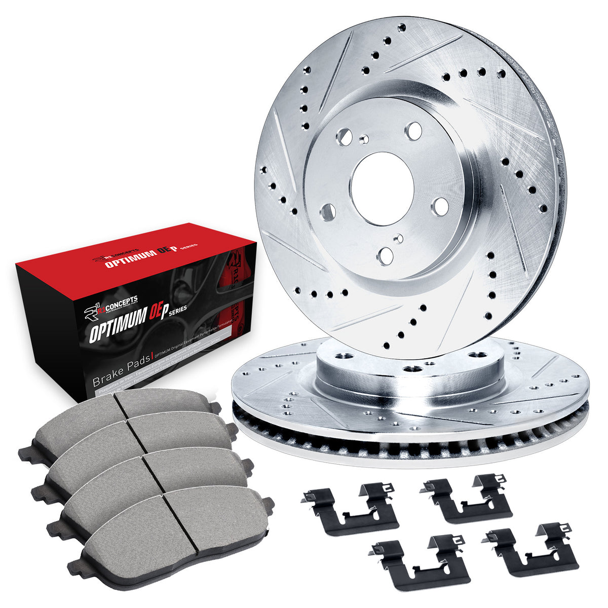 R1 84-90 Chrysler Laser Front Drill/Slot Silver Rotors w/Optimum Pads