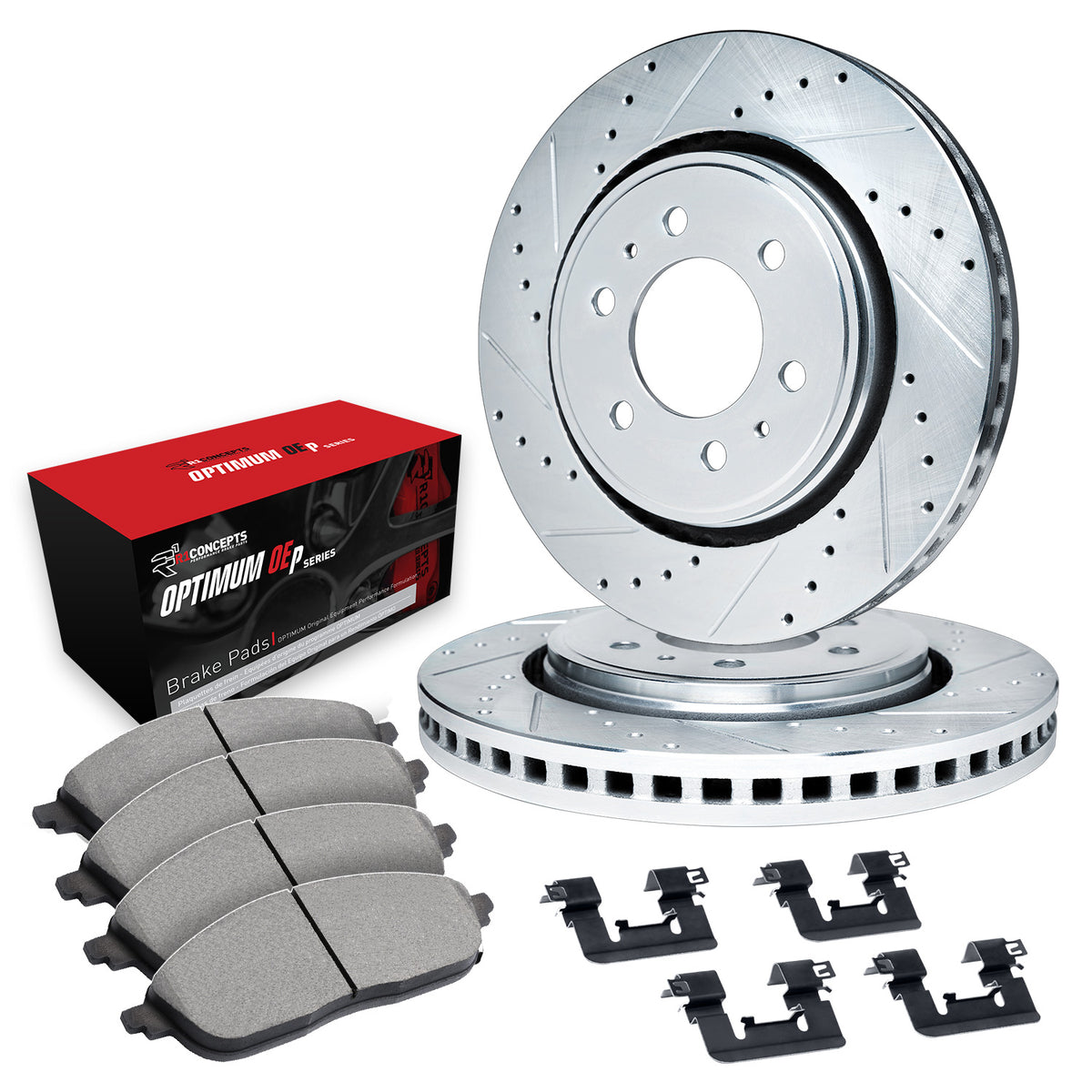 R1 88-91 Chevy K1500 Front Drill/Slot Silver Rotors w/Optimum Pads