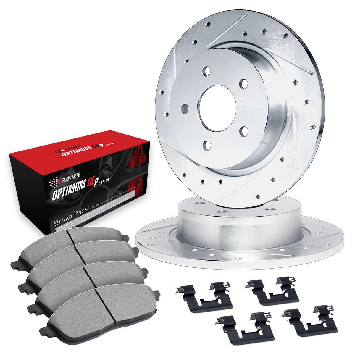 R1 13-18 Ford Transit Connect Rear Drill/Slot Silver Rotors w/Optimum Pads