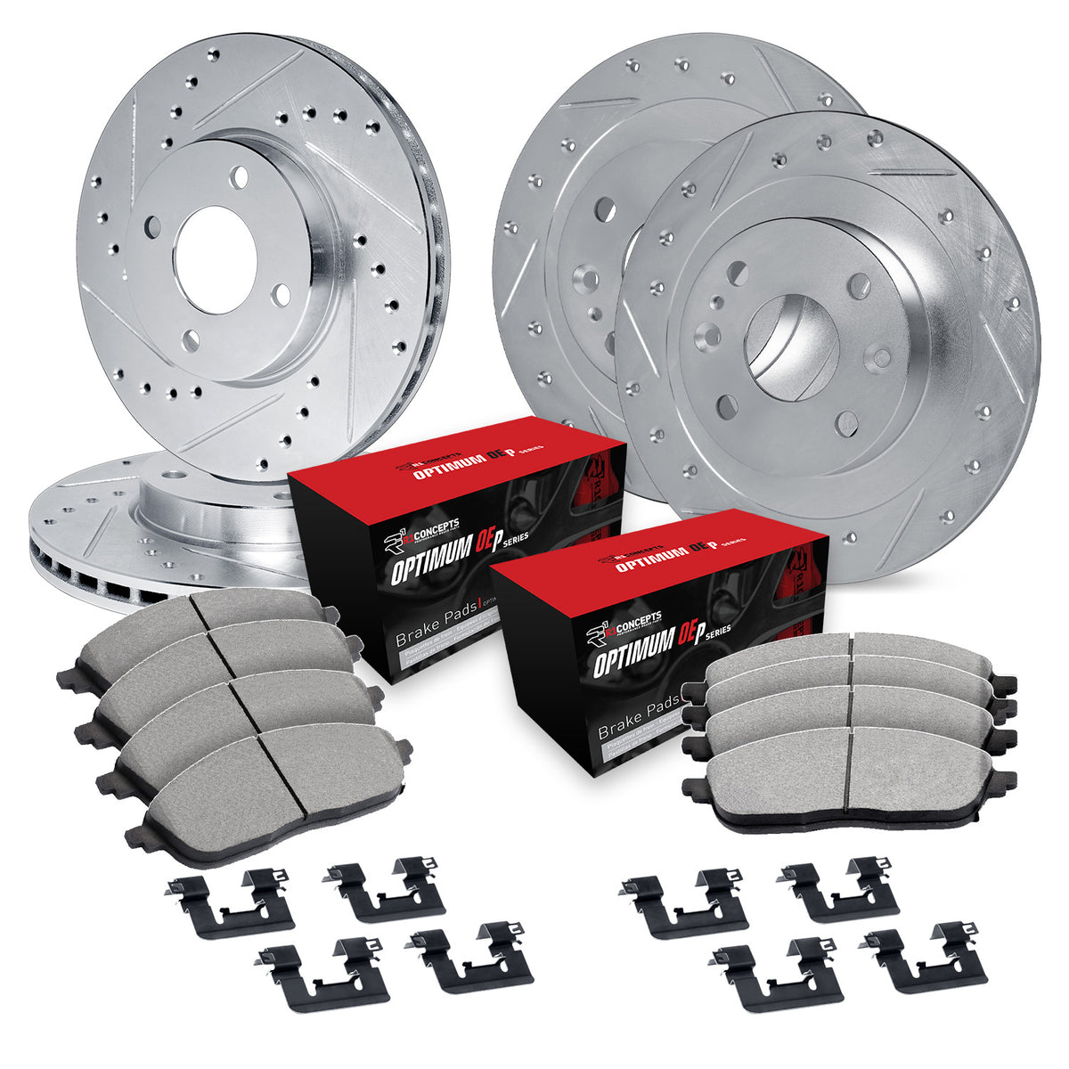 R1 12-17 Dodge Attitude Front & Rear Drill/Slot Silver Rotors w/Optimum Pads