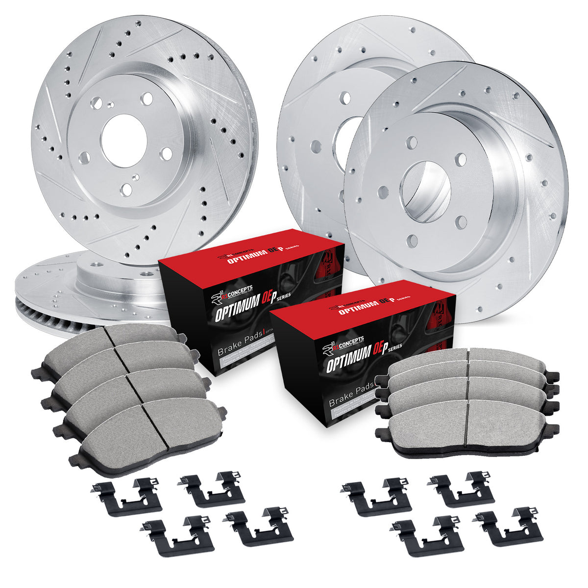 R1 17-24 Chrysler Pacifica (Van) Front & Rear Drill/Slot Silver Rotors w/Optimum Pads