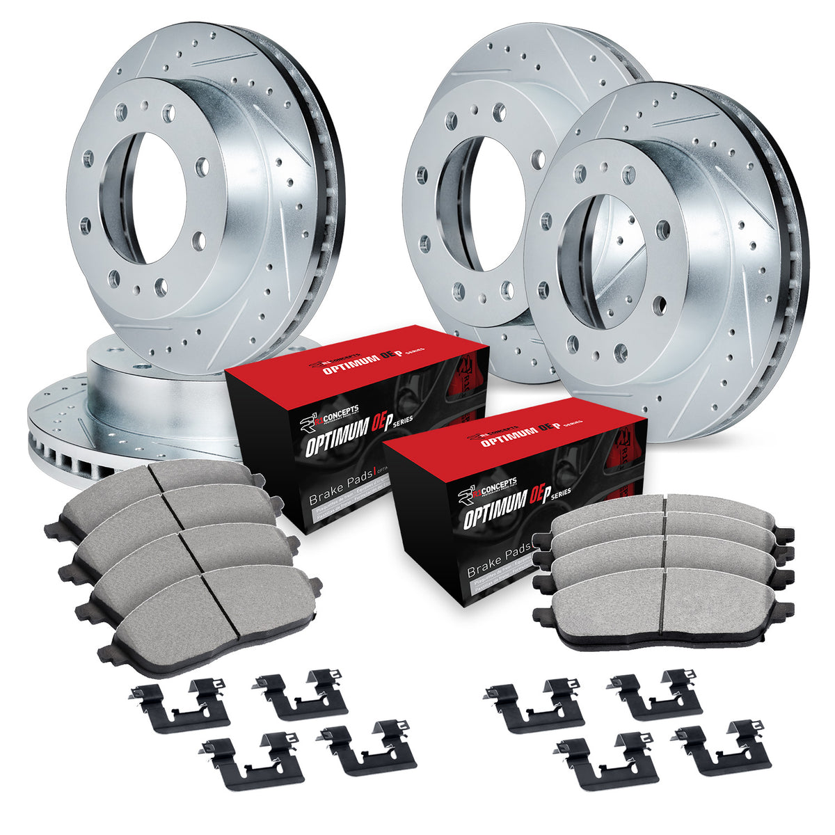 R1 19-24 Ram 3500 Front & Rear Drill/Slot Silver Rotors w/Optimum Pads