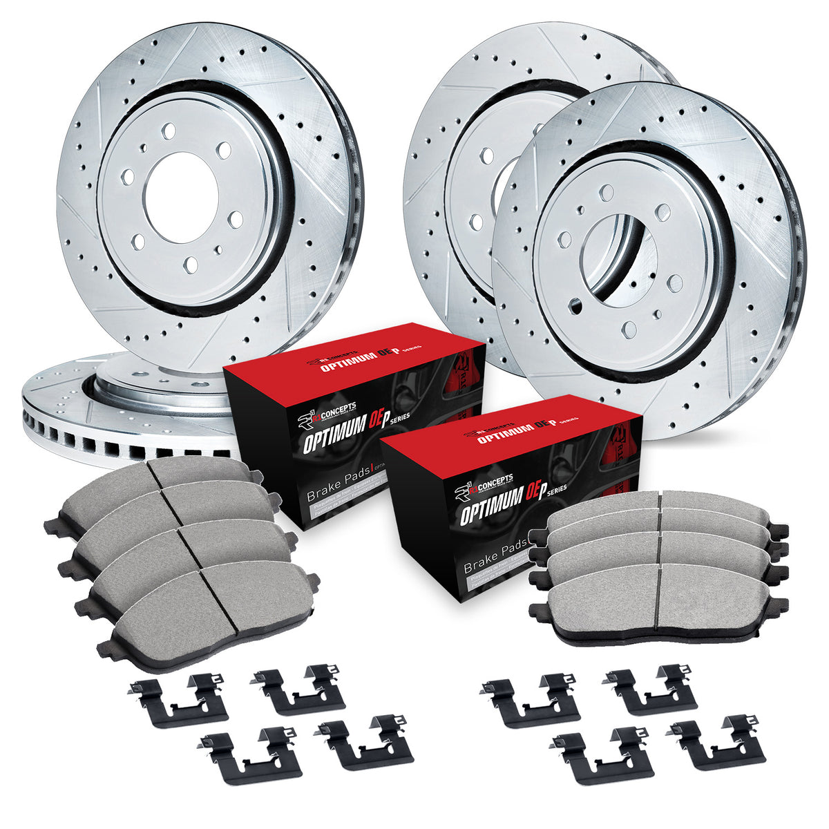 R1 06-09 Chevy TrailBlazer Front & Rear Drill/Slot Silver Rotors w/Optimum Pads