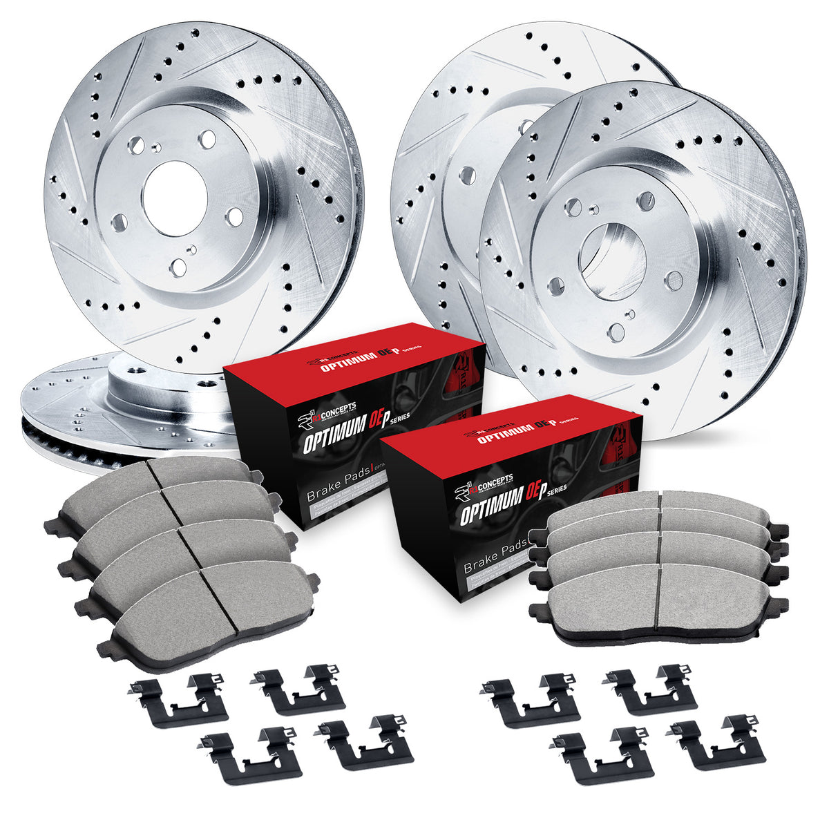 R1 84-87 Chevy Corvette Front & Rear Drill/Slot Silver Rotors w/Optimum Pads