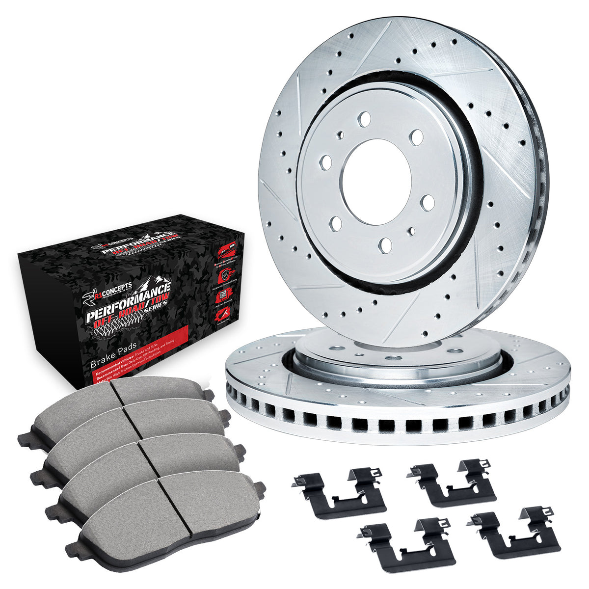 R1 04-08 Chevy Colorado Front Drill/Slot Silver Rotors w/Off-Road/Tow Pads
