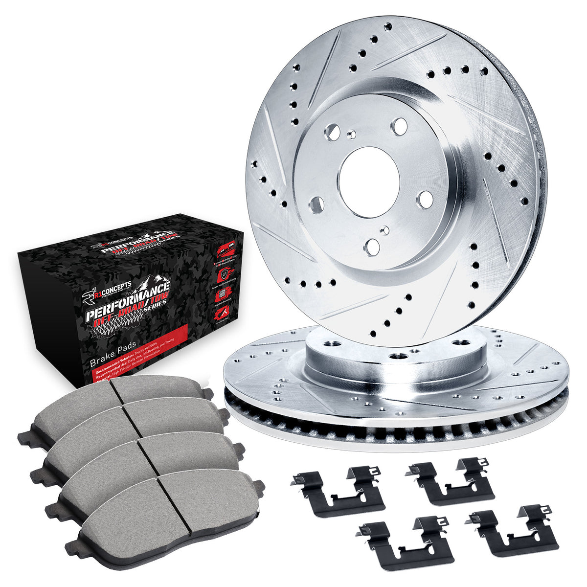 R1 86-93 Ford Bronco Front Drill/Slot Silver Rotors w/Off-Road/Tow Pads