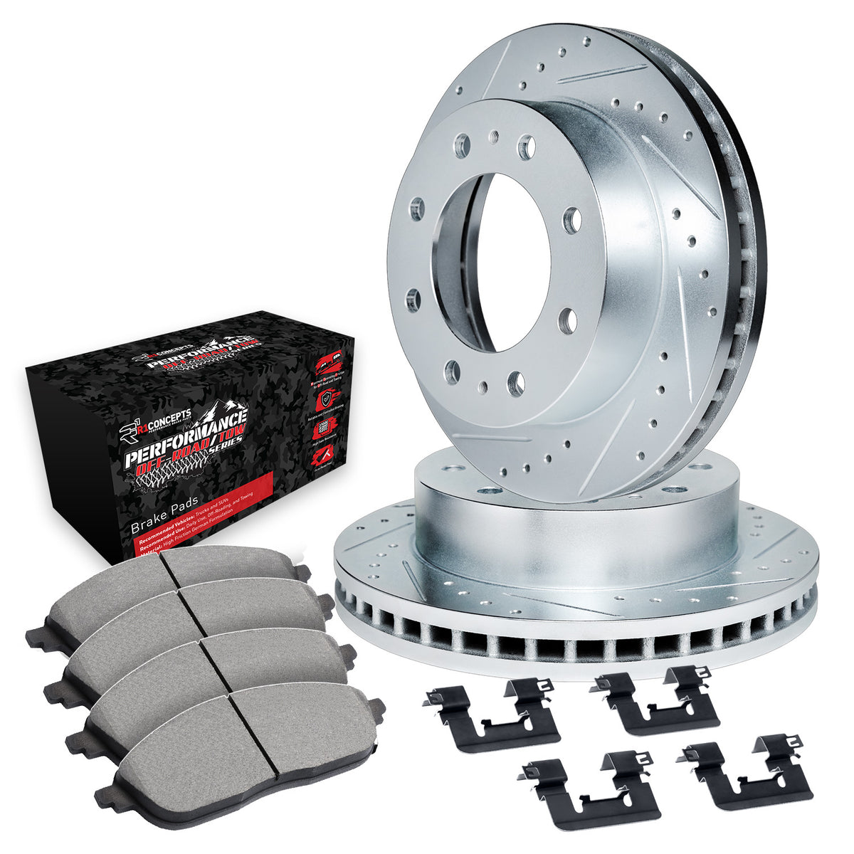 R1 99-05 Ford ExcursIon Front Drill/Slot Silver Rotors w/Off-Road/Tow Pads