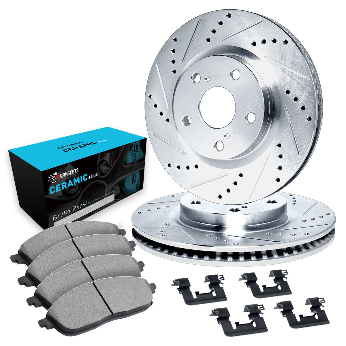 R1 11-20 Chevy City Express Front Drill/Slot Silver Rotors w/Ceramic Pads