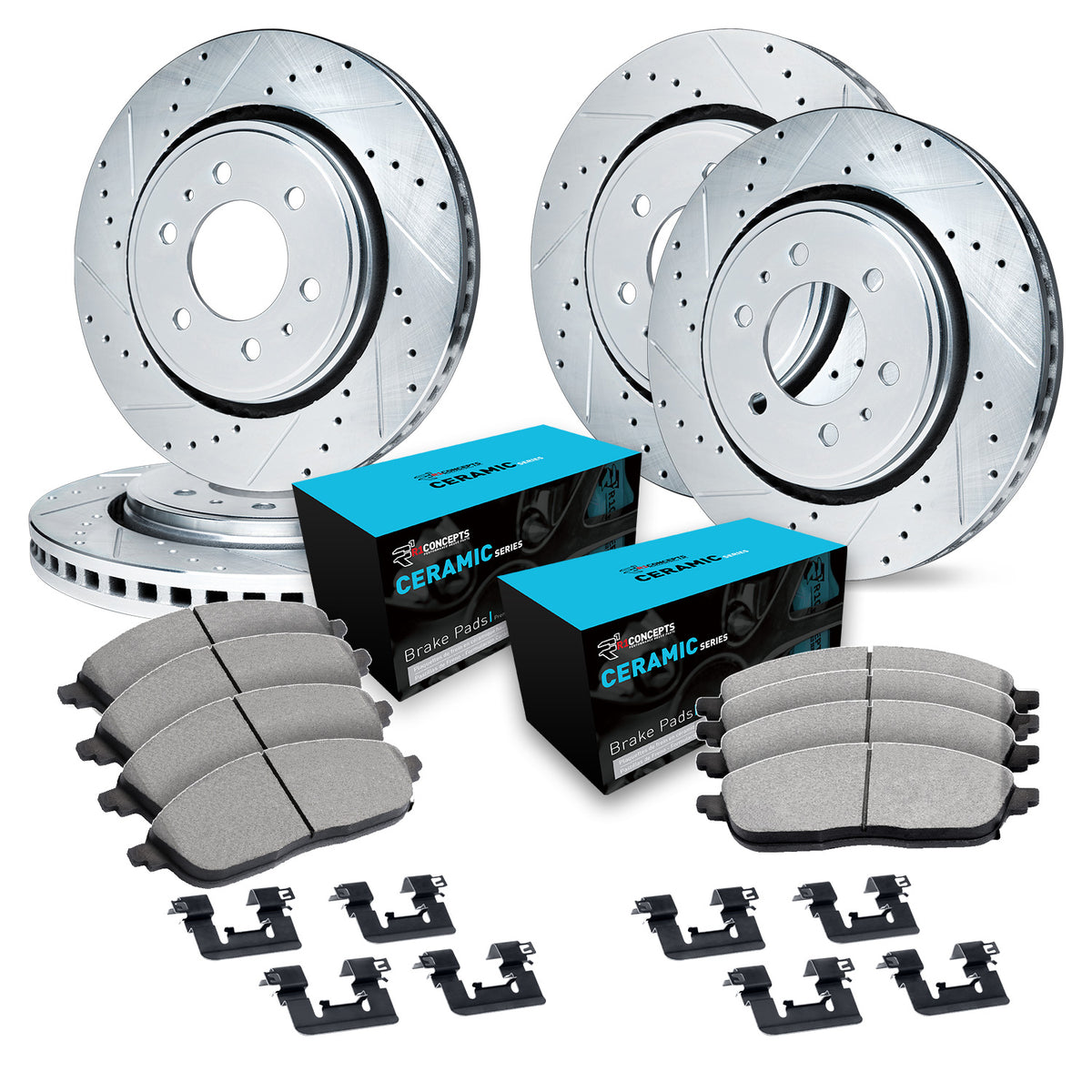 R1 17-20 Buick Enclave Front & Rear Drill/Slot Silver Rotors w/Ceramic Pads