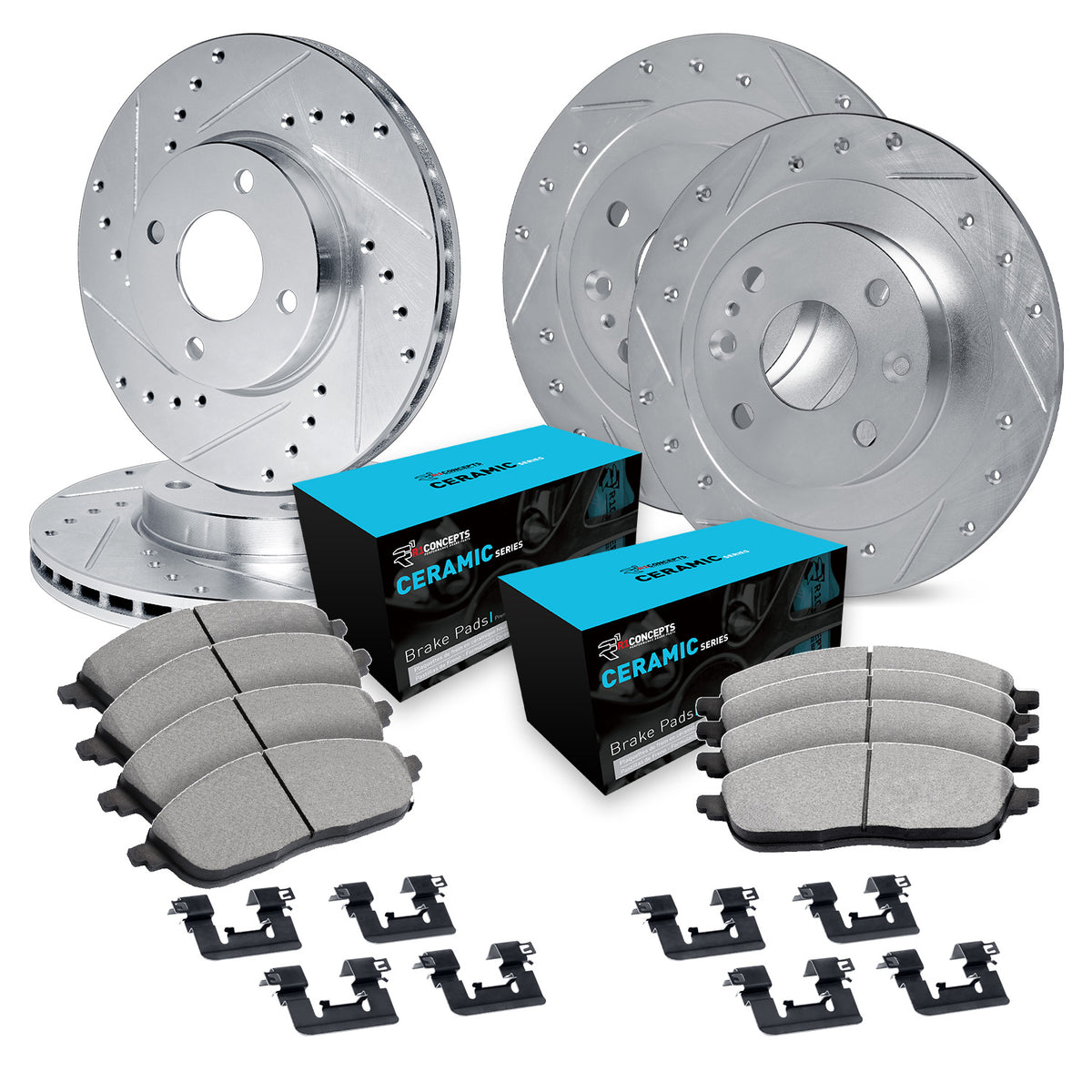 R1 94-02 Mazda Miata Front & Rear Drill/Slot Silver Rotors w/Ceramic Pads
