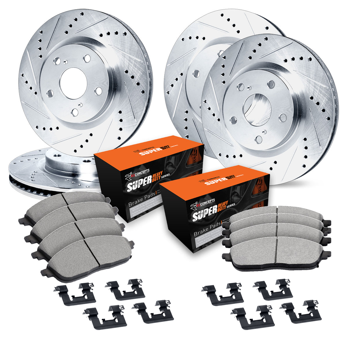 R1 05-23 Chrysler 300 Front & Rear Drill/Slot Silver Rotors w/Super Duty Pads