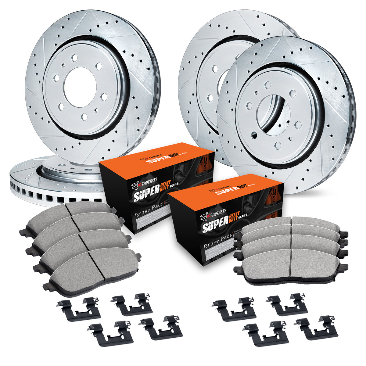 R1 10-17 Ford ExpeditIon Front & Rear Drill/Slot Silver Rotors w/Super Duty Pads