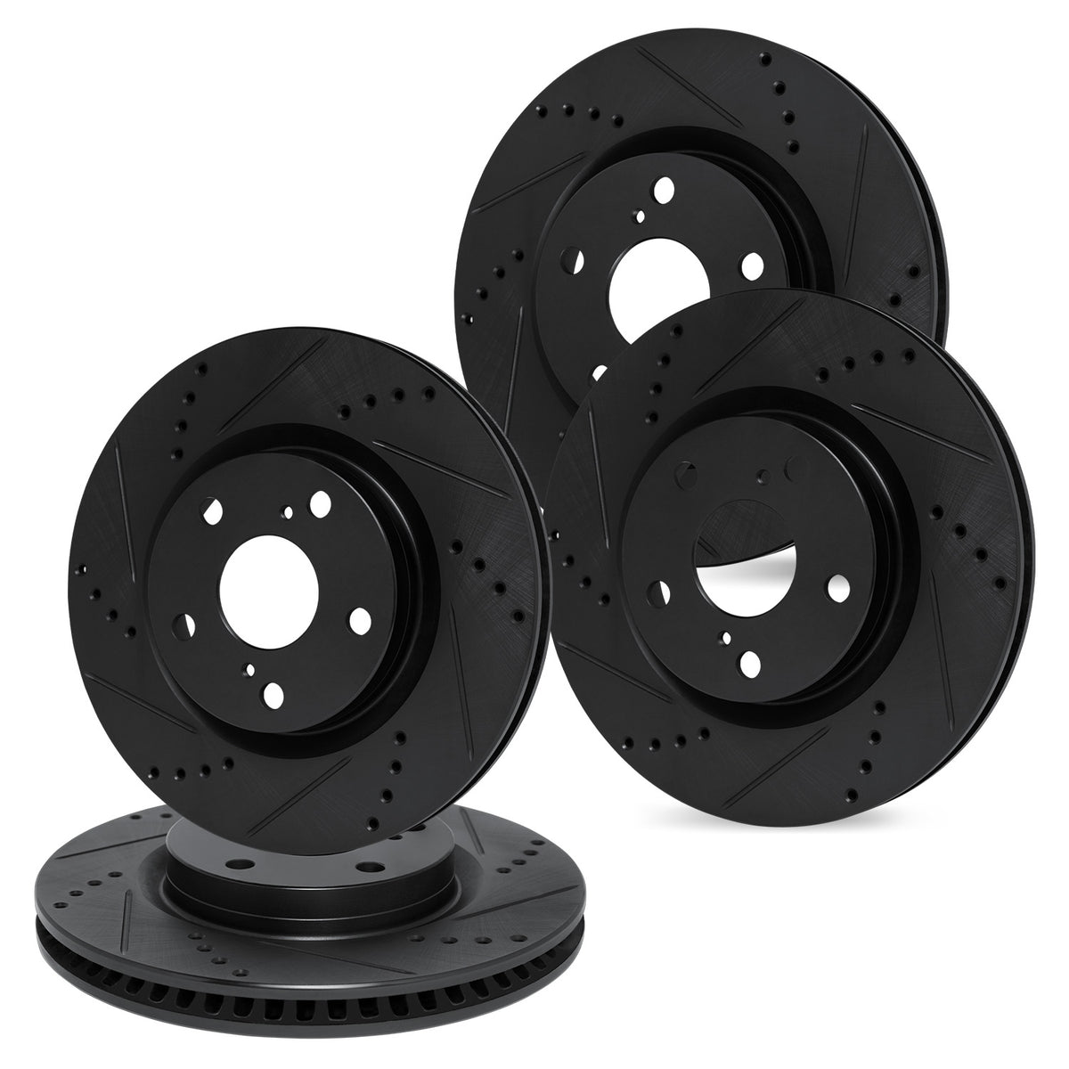 R1 16-25 Cadillac CT5 Front & Rear Drilled & Slotted Black Brake Rotor Set